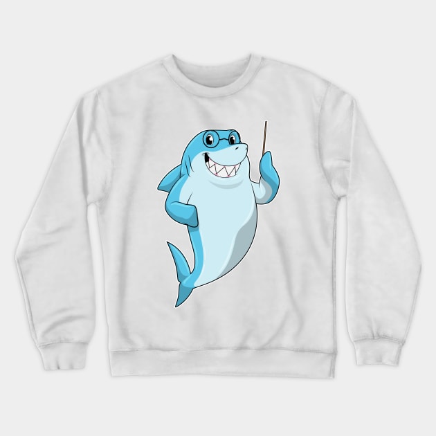 Shark as Teacher with Pointer Crewneck Sweatshirt by Markus Schnabel